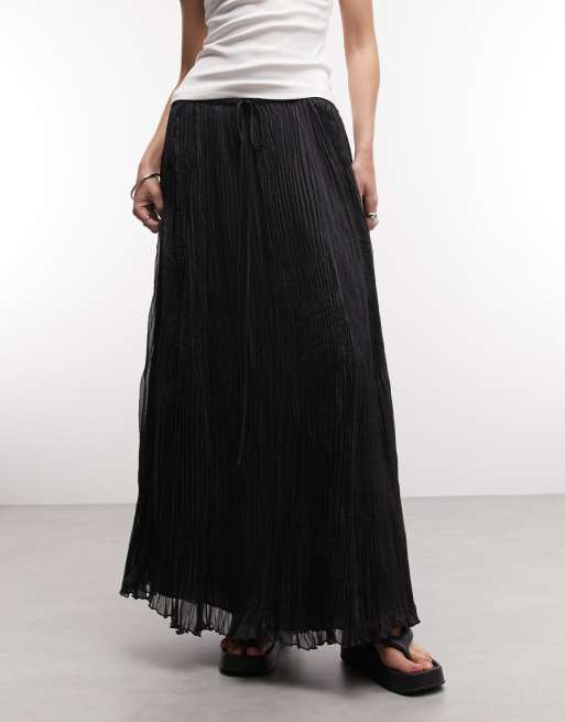 Weekday sheer crinkle double lined maxi skirt in off black, 2 of 5