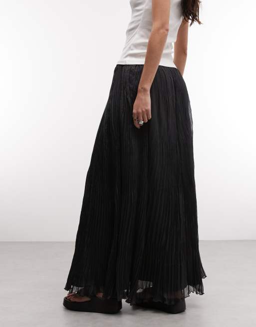 Weekday sheer crinkle double lined maxi skirt in off black, 5 of 5