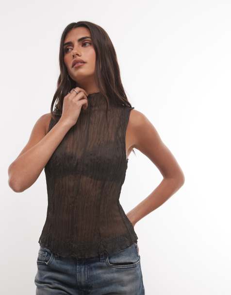 Weekday sheer crinkle top in dark mole - view 1