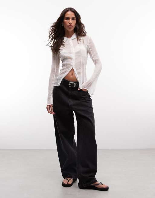 Weekday sheer long sleeve shirt in off white, 2 of 4