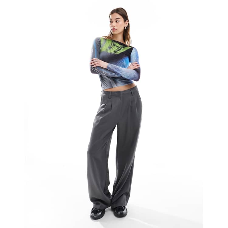 Weekday sheer mesh boatneck printed long sleeve top in multi