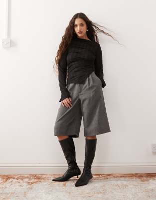 WEEKDAY SHEER MESH STRIPE ASYMMETRIC LONG SLEEVE TOP 