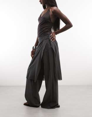 Weekday Sheer Pants With Layered Skirt In Gray