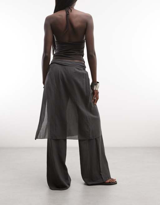 Weekday sheer pants with layered skirt in dark gray, 3 of 5