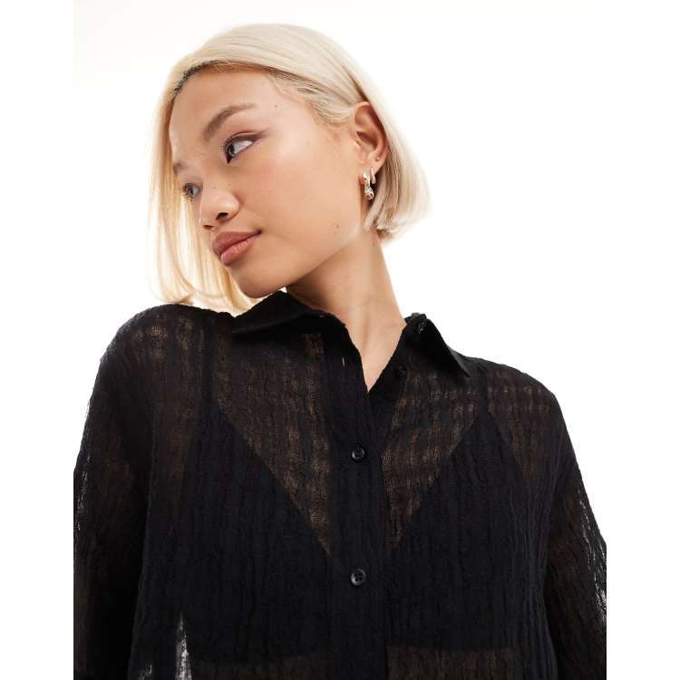 Linen-Blend Multi Sheer Shirt♡ Weekday sheer textured linen mix shirt in off white | ASOS