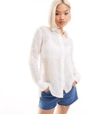 Weekday Sheer Textured Linen Mix Shirt In Off White