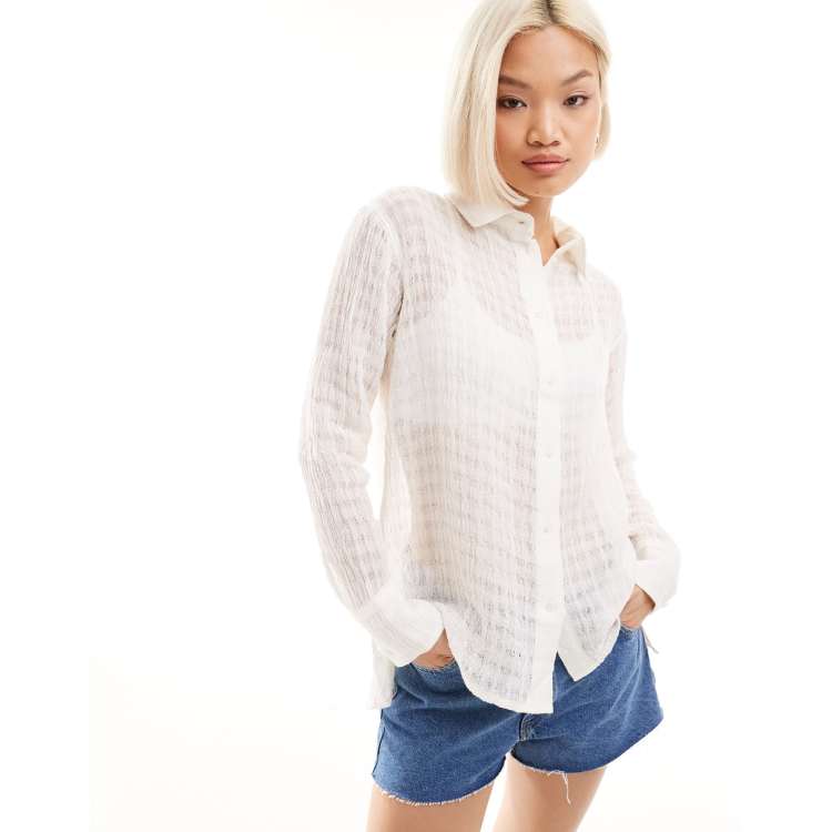 トップス MYNE SHEER SHIRT / WHIITE Weekday sheer textured linen mix shirt in off white | ASOS