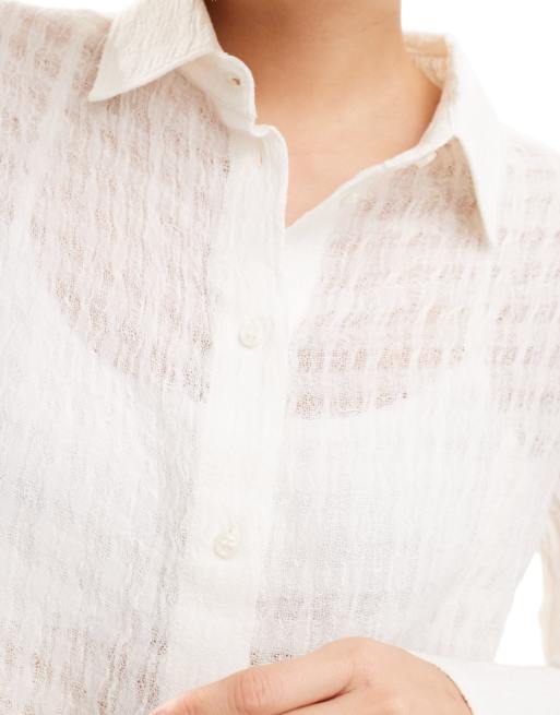 Weekday sheer textured linen mix shirt in off white | ASOS