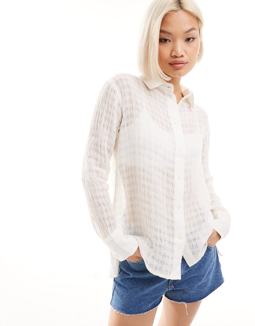 Weekday sheer textured linen shirt in off white