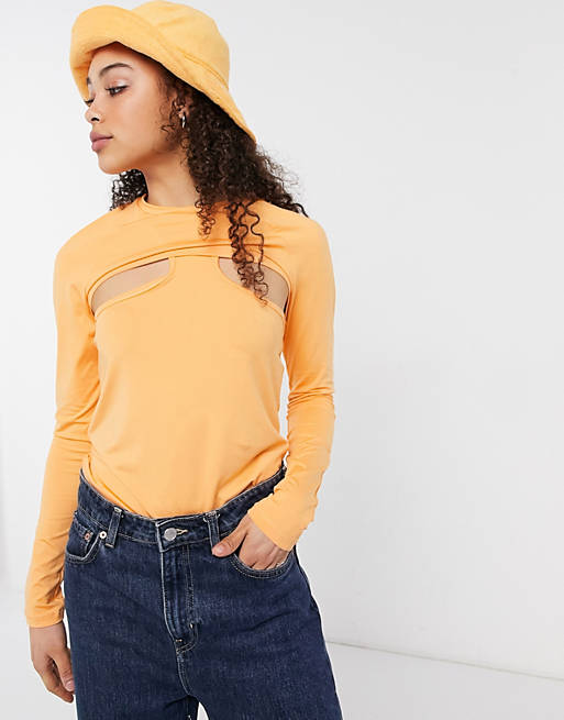Weekday Shelly long sleeve layered top in orange