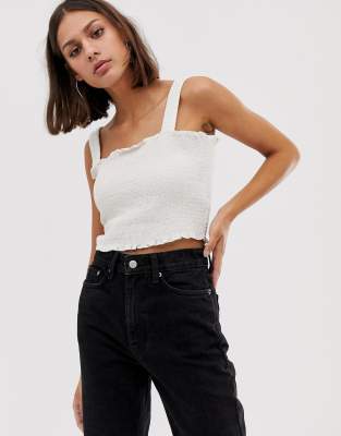 Weekday shirred crop top with straps in white | ASOS