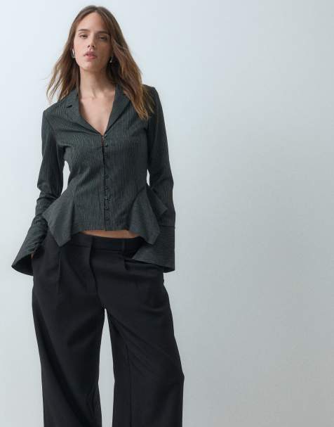 Weekday shirt with hip panel detail in black pinstripe - view 1