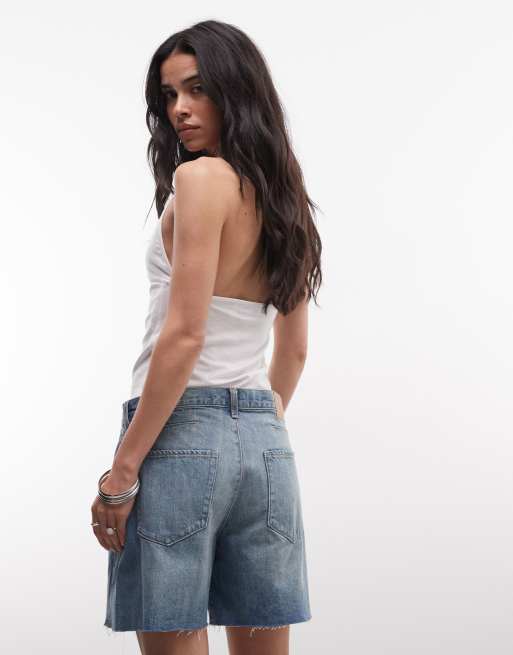 Weekday - Short en jean baggy à taille basse avec couture torsadée devant - Bleu délavé, 5 de 5