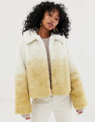 faux fur short jacket beige