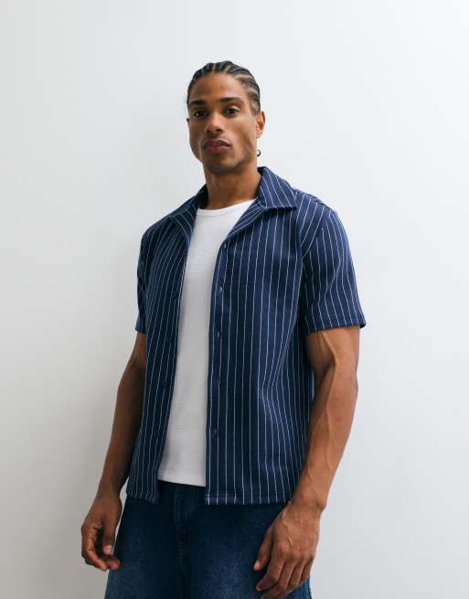 Weekday short sleeve stripe resort shirt in blue, 2 of 5