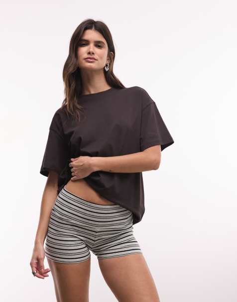 Weekday - shorts de punto a rayas grises y negras - view 1