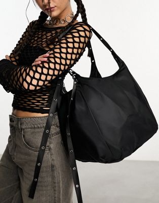 Weekday shoulder bag with eyelet strap detail in black