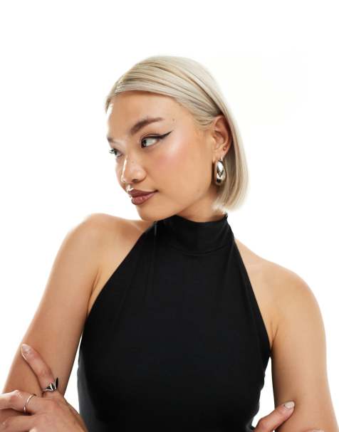 Weekday Shyla high halter neck top in black - view 1