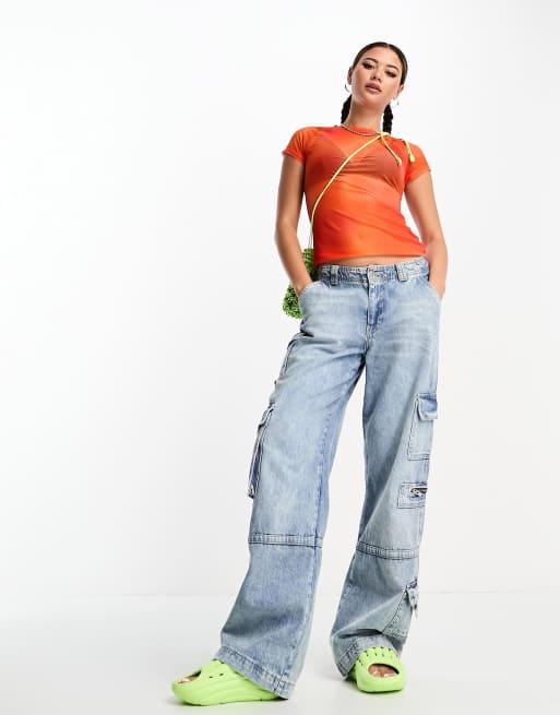 Weekday - Sia - T-shirt van mesh met print in rood