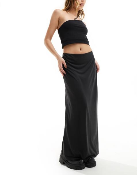 Weekday Signe drape midi skirt in black - view 1