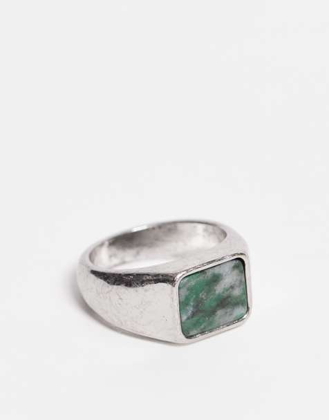 Weekday signet ring with aquatic stone in silver - view 1