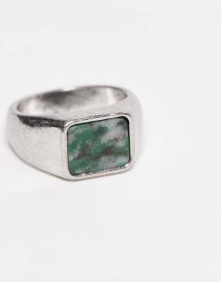 Weekday Signet Ring With Aquatic Stone In Silver