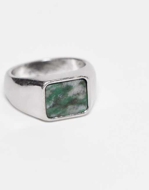 Weekday signet ring with aquatic stone in silver | ASOS