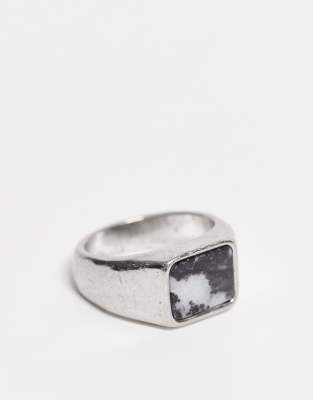 Weekday signet ring with black faux stone in silver tone
