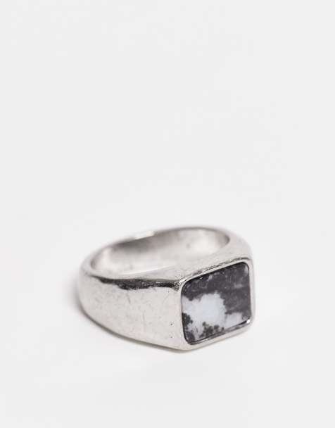 Weekday signet ring with black faux stone in silver tone - view 1