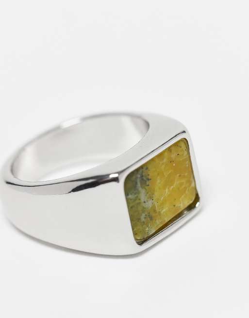 Weekday signet ring with green stone in silver | ASOS
