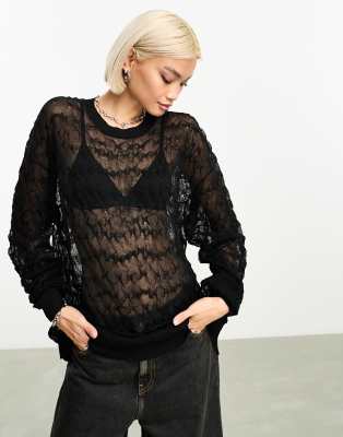 Weekday Weekday Silva sheer variegated bubble knitted sweater in black