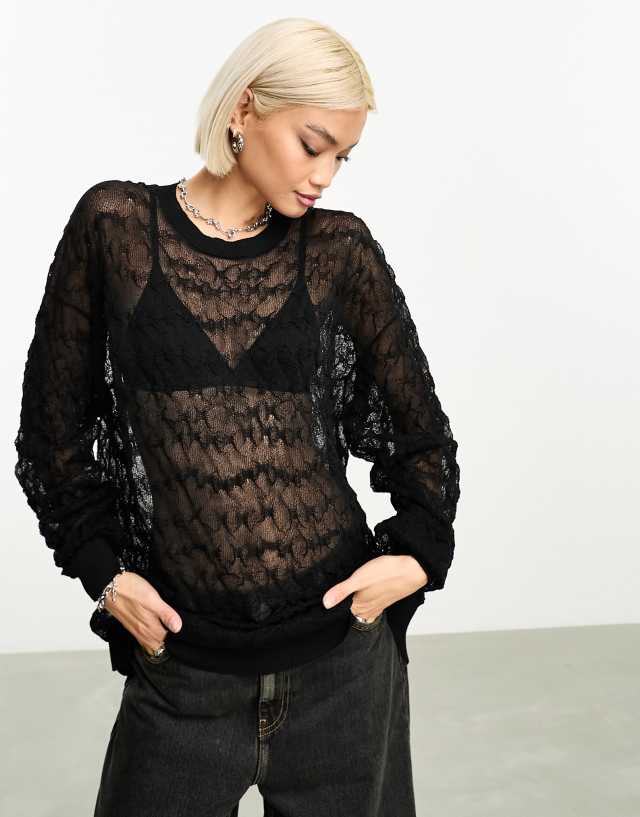 Weekday - silva sheer variegated bubble knitted sweater in black