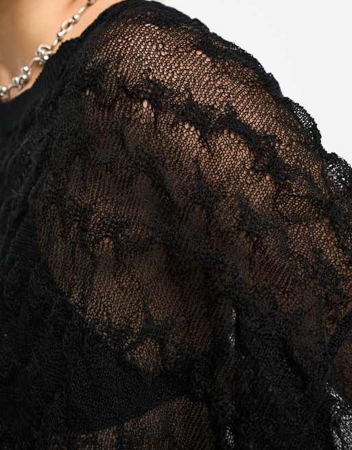Weekday Silva sheer variegated bubble knitted sweater in black, 3 of 4