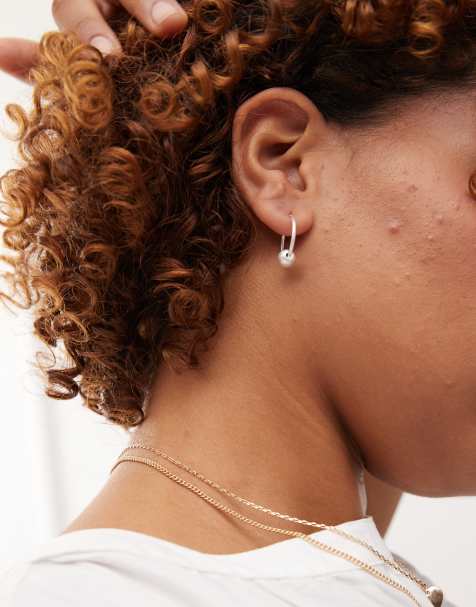 Weekday silver plated hoop earrings with worn silver effect - view 1