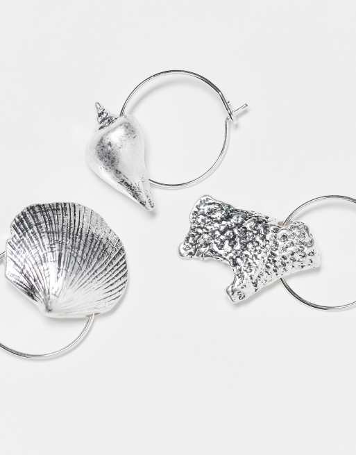 Weekday – Silverfärgade creoler med snäckdesign, 3-pack, 4 av 4