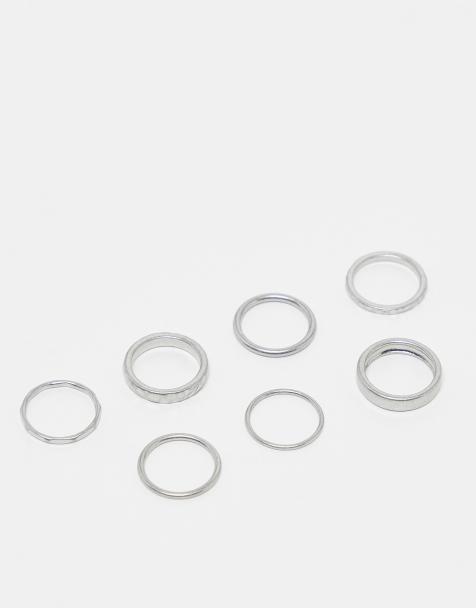 Weekday – Silverfärgade ringar med mixad design, 7-pack - view 1