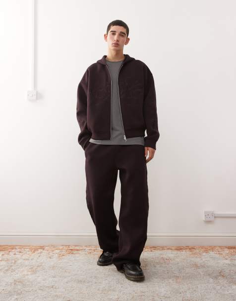 Weekday Simon co-ord with embroidered graphic in burgundy - view 1