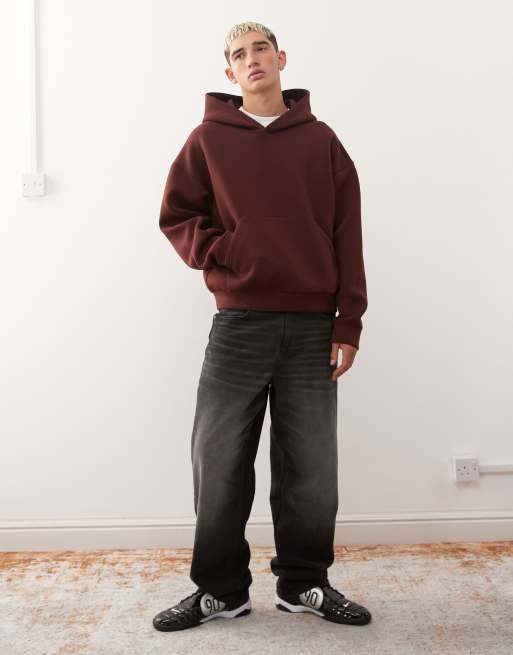Weekday - Simon - Felpa in tessuto effetto scuba color bordeaux con cappuccio, 2 di 5