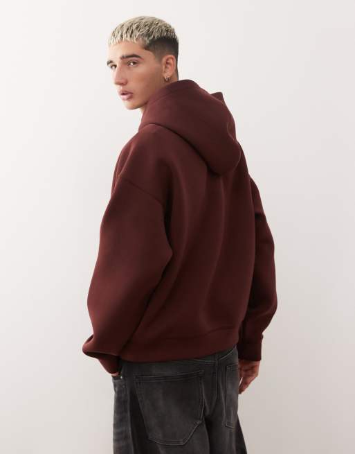 Weekday - Simon - Felpa in tessuto effetto scuba color bordeaux con cappuccio, 3 di 5
