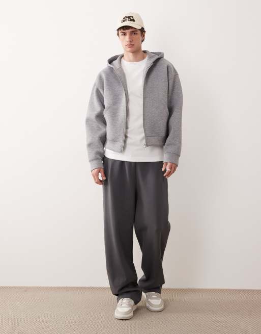 Weekday - Simon - Felpa in tessuto effetto scuba color grigio mélange con cappuccio e zip, 2 di 5