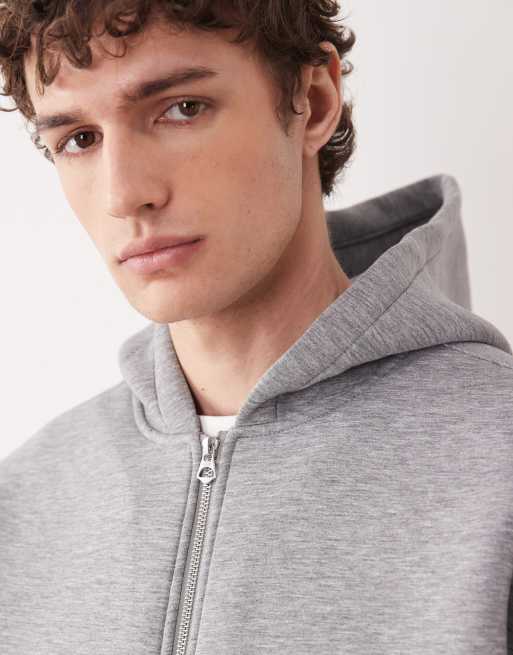 Weekday - Simon - Felpa in tessuto effetto scuba color grigio mélange con cappuccio e zip, 3 di 5