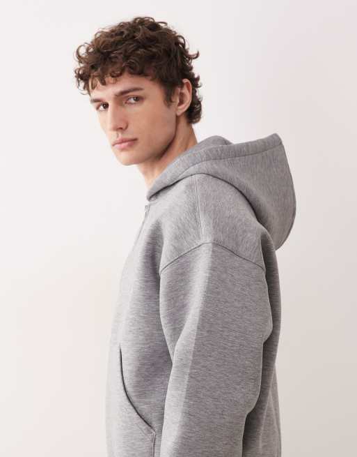 Weekday - Simon - Felpa in tessuto effetto scuba color grigio mélange con cappuccio e zip, 4 di 5