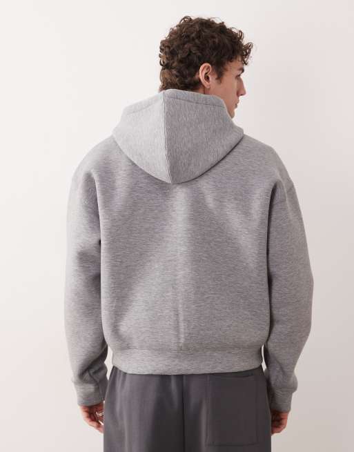 Weekday - Simon - Felpa in tessuto effetto scuba color grigio mélange con cappuccio e zip, 5 di 5