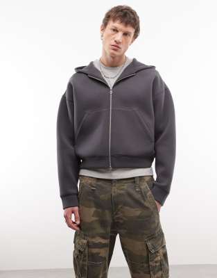 Weekday Simon Graphic Zip Up Hoodie With Embroidery Detailing In Gray