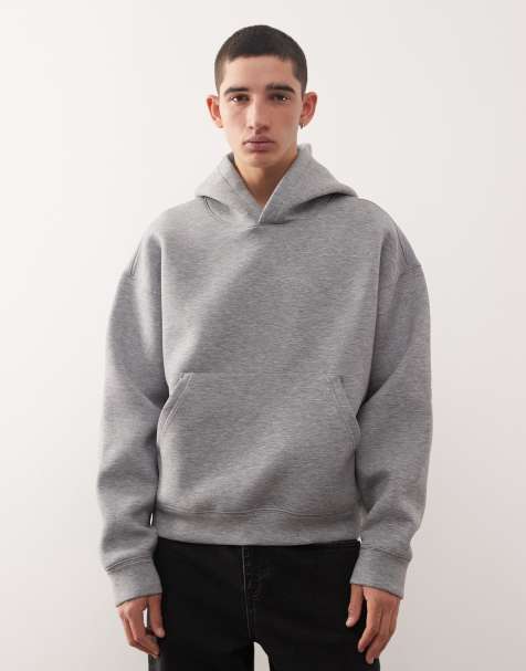 Weekday Simon hoodie in heather gray scuba-style fabric - view 1