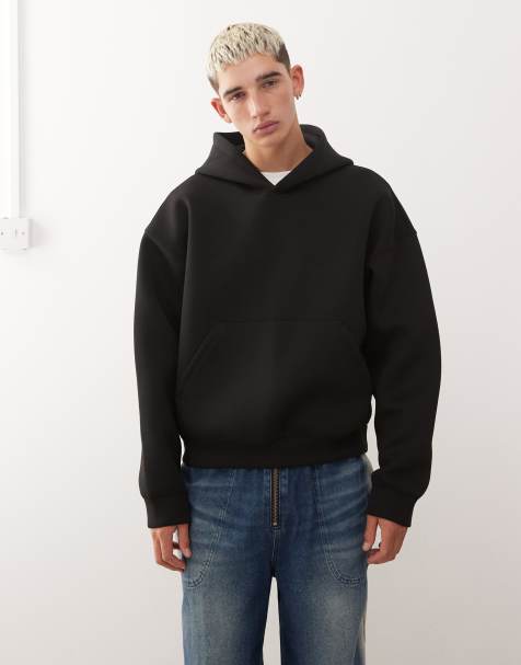 Weekday Simon hoodie in scuba-style fabric in black - view 1