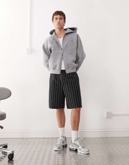 Weekday - Simon - Hoodie van scubastof met rits en geborduurde afbeelding in gemêleerd grijs, 3 van 4