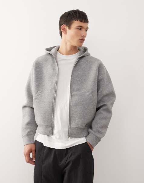 Weekday - Simon - Hoodie van stof in scuba-stijl met ritssluiting in gemêleerd grijs - view 1