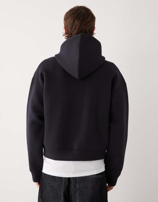 Weekday Simon  hoodie with graphic print in dark navy in scuba-style fabric