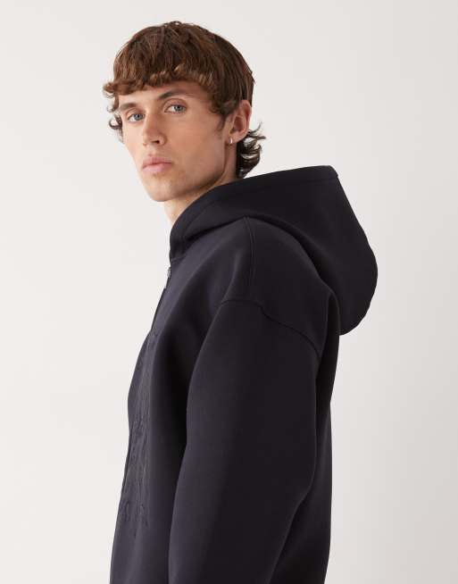 Weekday Simon hoodie with graphic print in dark navy in scuba-style fabric, 4 of 5